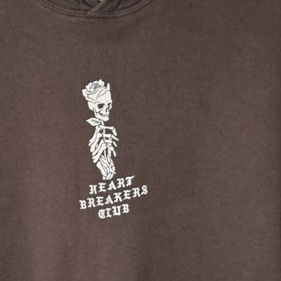 Heartbreakers Club "No Love No Pain" Unisex Hoodie Brown Size XL Graphic Skull - Picture 3 of 9